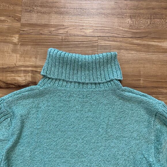 SUNDANCE L Turquoise Toasty Tweed Rib Knit Turtleneck Sweater Soft Cozy Winter - Picture 14 of 16